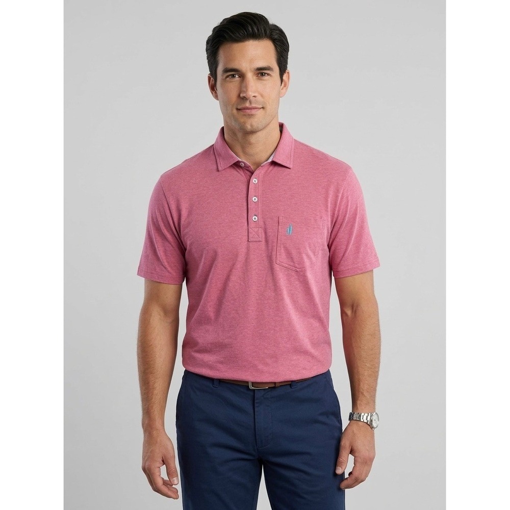 Johnnie-O Hangin Out Mens Large Pink Heathered Short Sleeve Pocket Polo Shirt